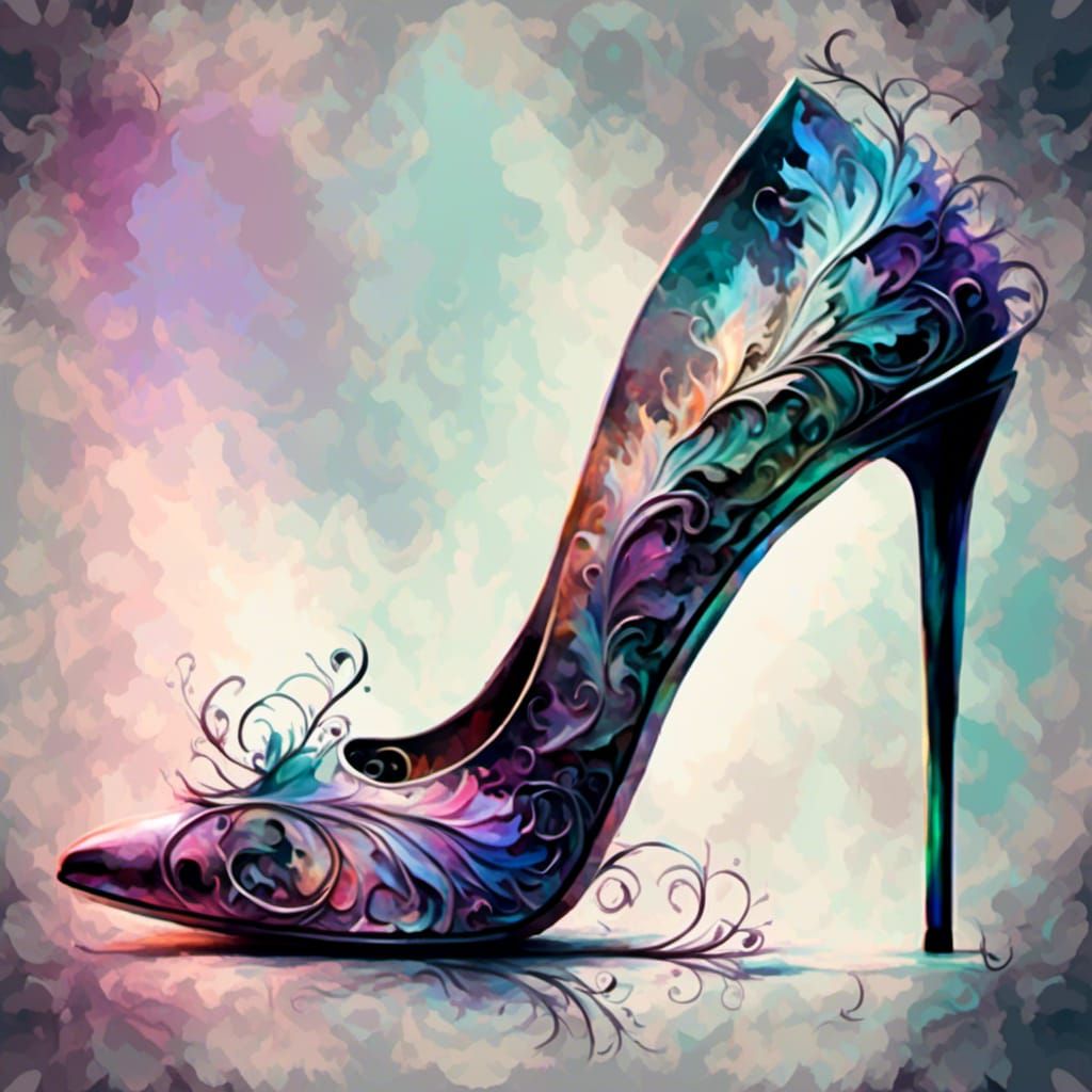 Fancy high heel shoe <lora:Smokey watercolor:1.0>