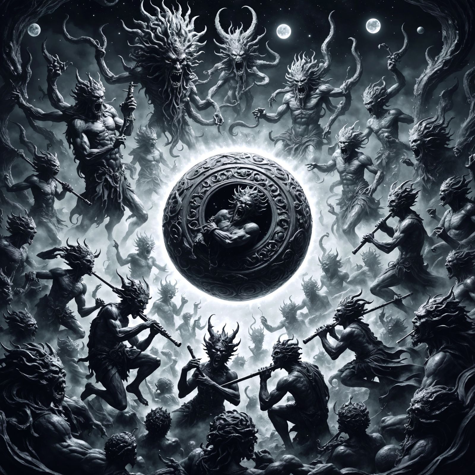 Azathoth The blind sleeping God, demons dance around him playing flutes ...