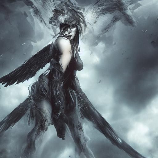 Horrifically psychotic fallen angel high res 4K  detailed