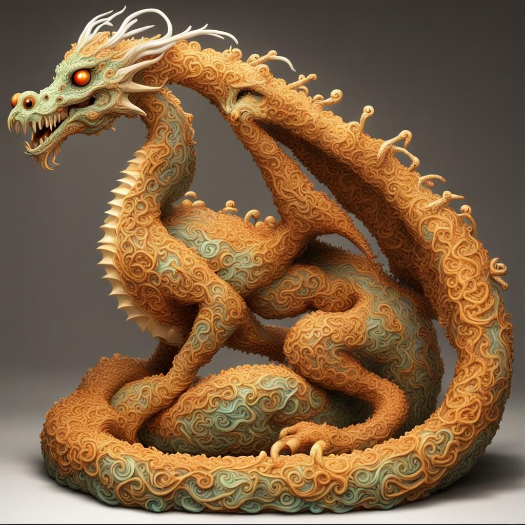 a pretzels dragon, made entirely from pretzels,  beautiful f...