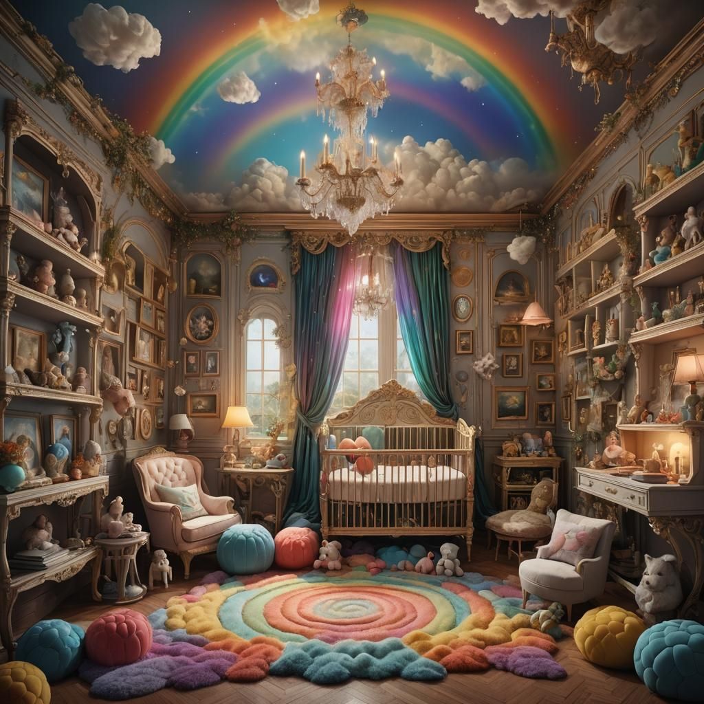baby asleep crib beautiful rainbow room