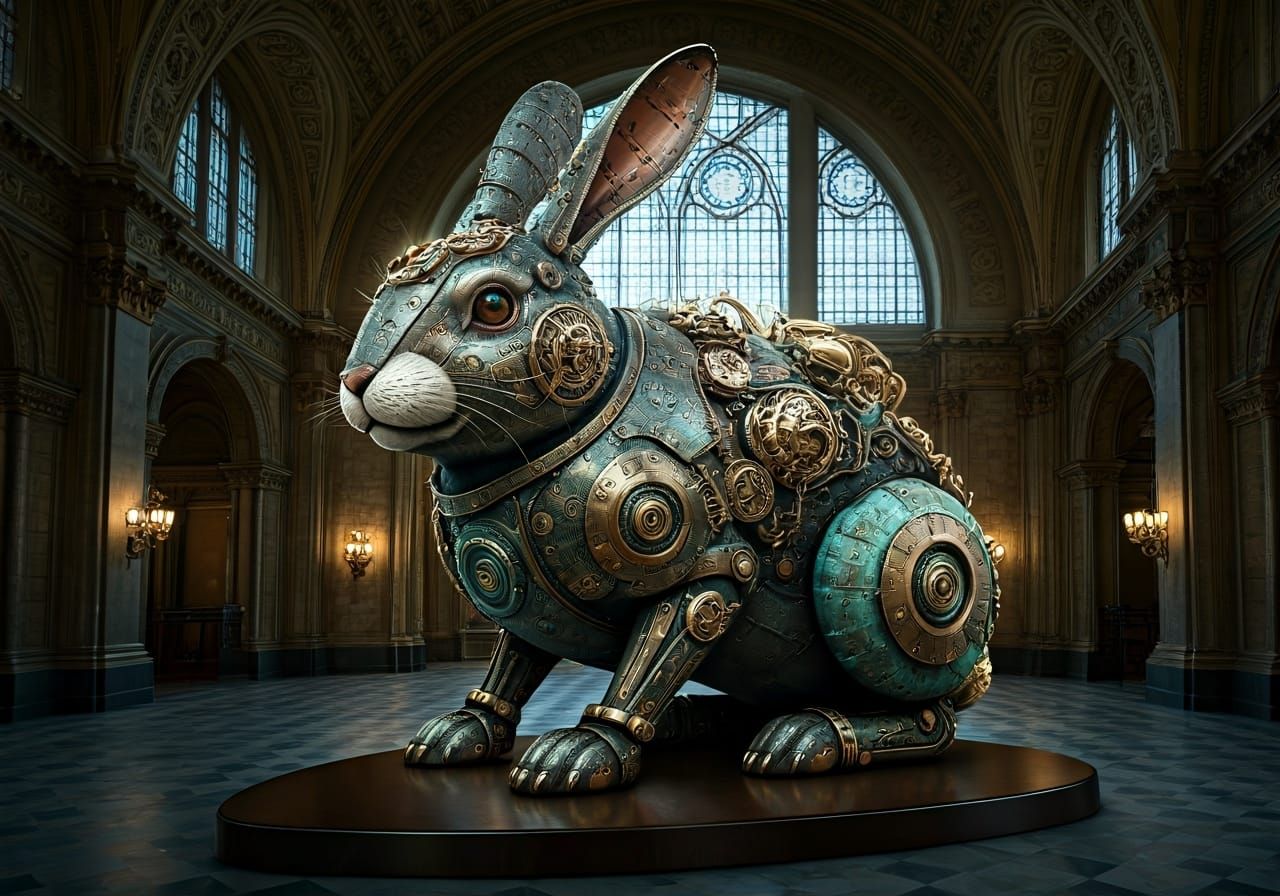 Steampunk rabbit sculpture.  by @Kernowek