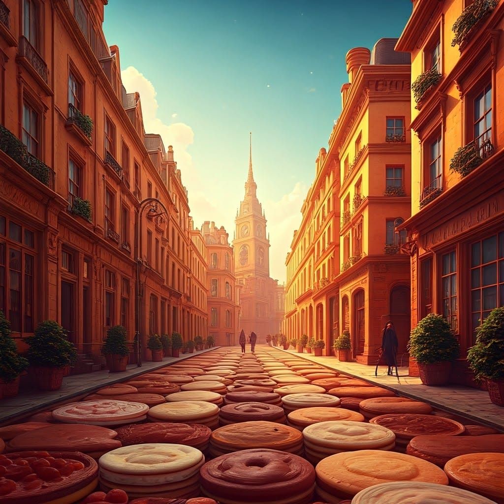 A highly realistic 3D image of a street made entirely of cak...