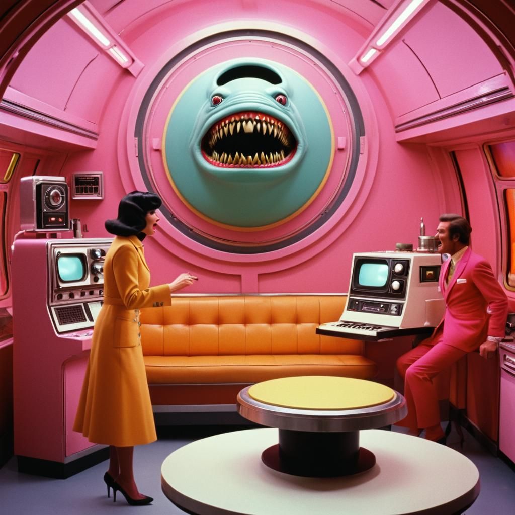 Scene from a Candid surreal 70's Technicolor scifi sitcom, "...