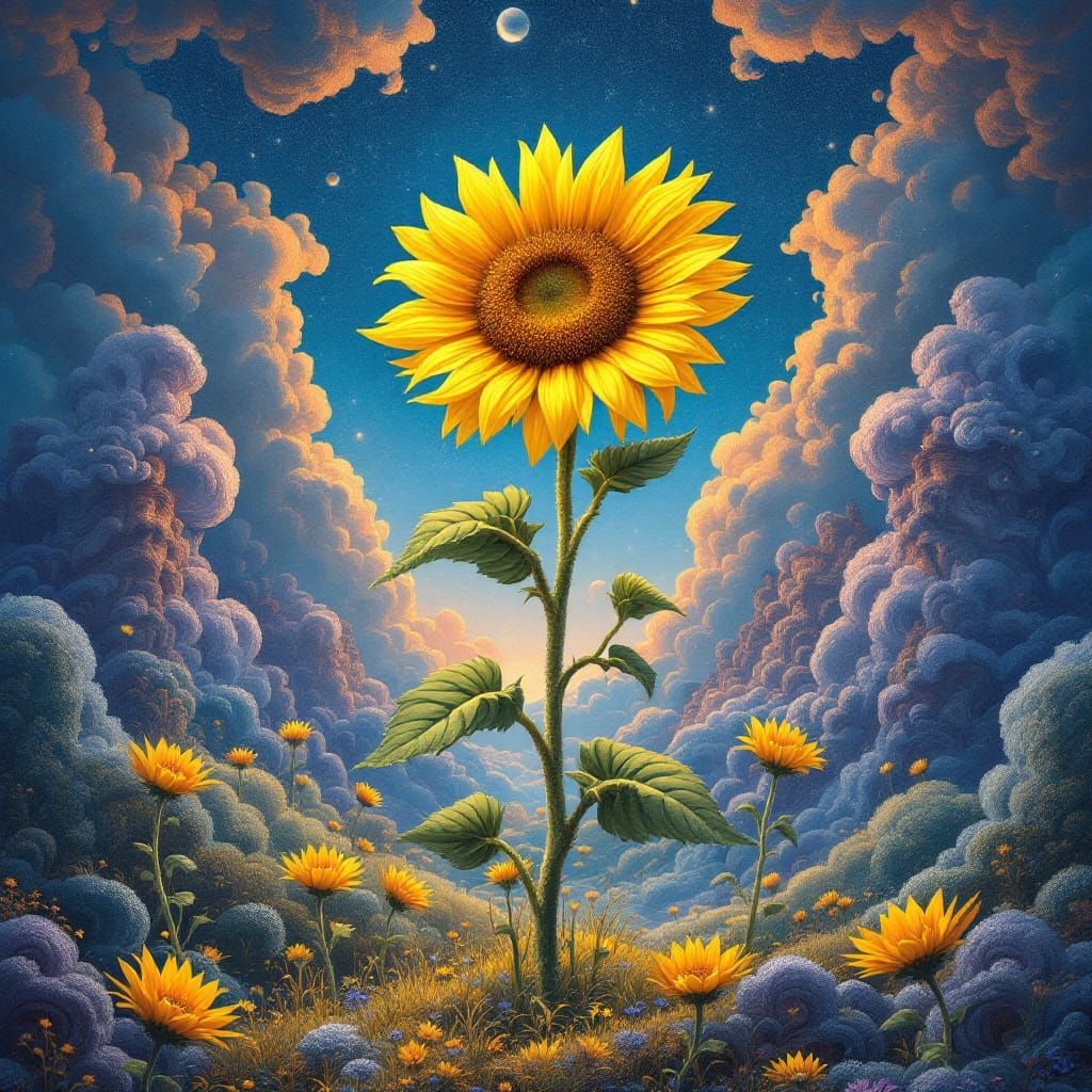 Surreal Sunflower in Dreamlike Landscape