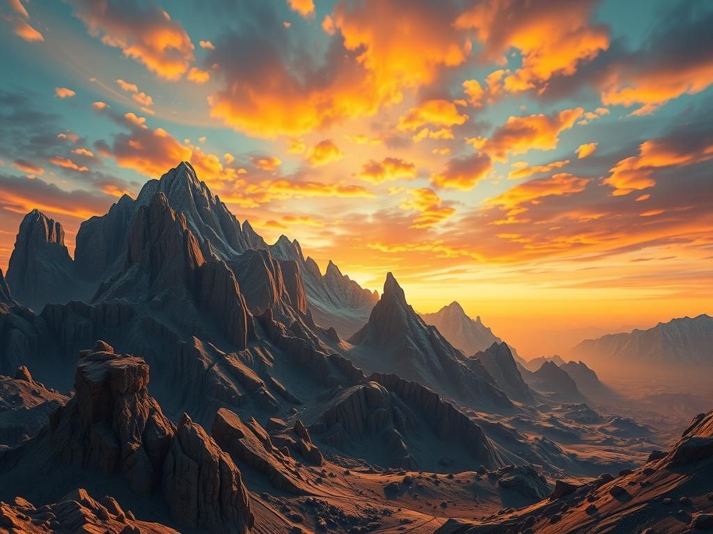 Ultra realistic and ultra detailed pictures of a mountain range on an