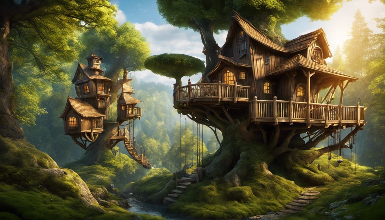 treehouse village in fantasy forest - AI Generated Artwork - NightCafe ...