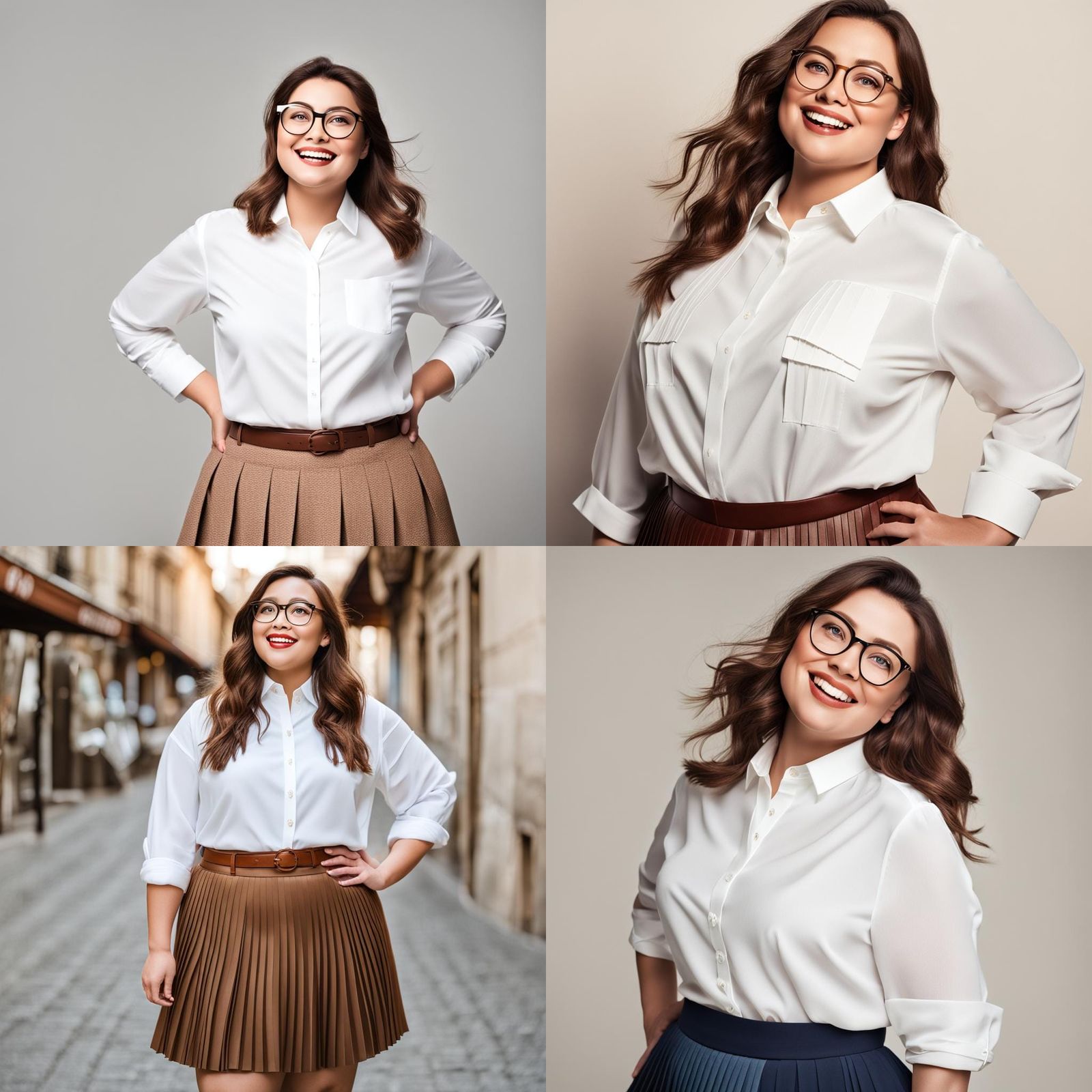 Curvy woman  glasses, skin showing, coy smile on her lips, l...