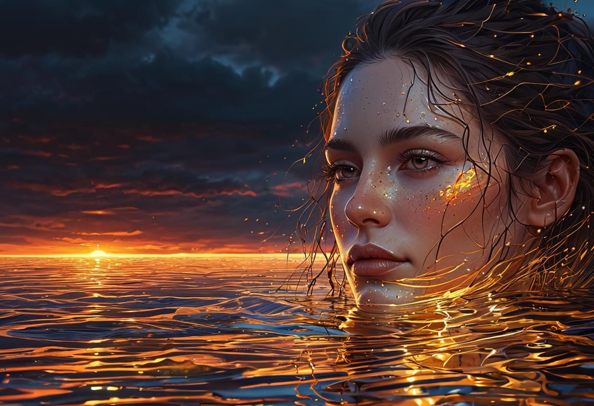 Setting sun painting the water gold