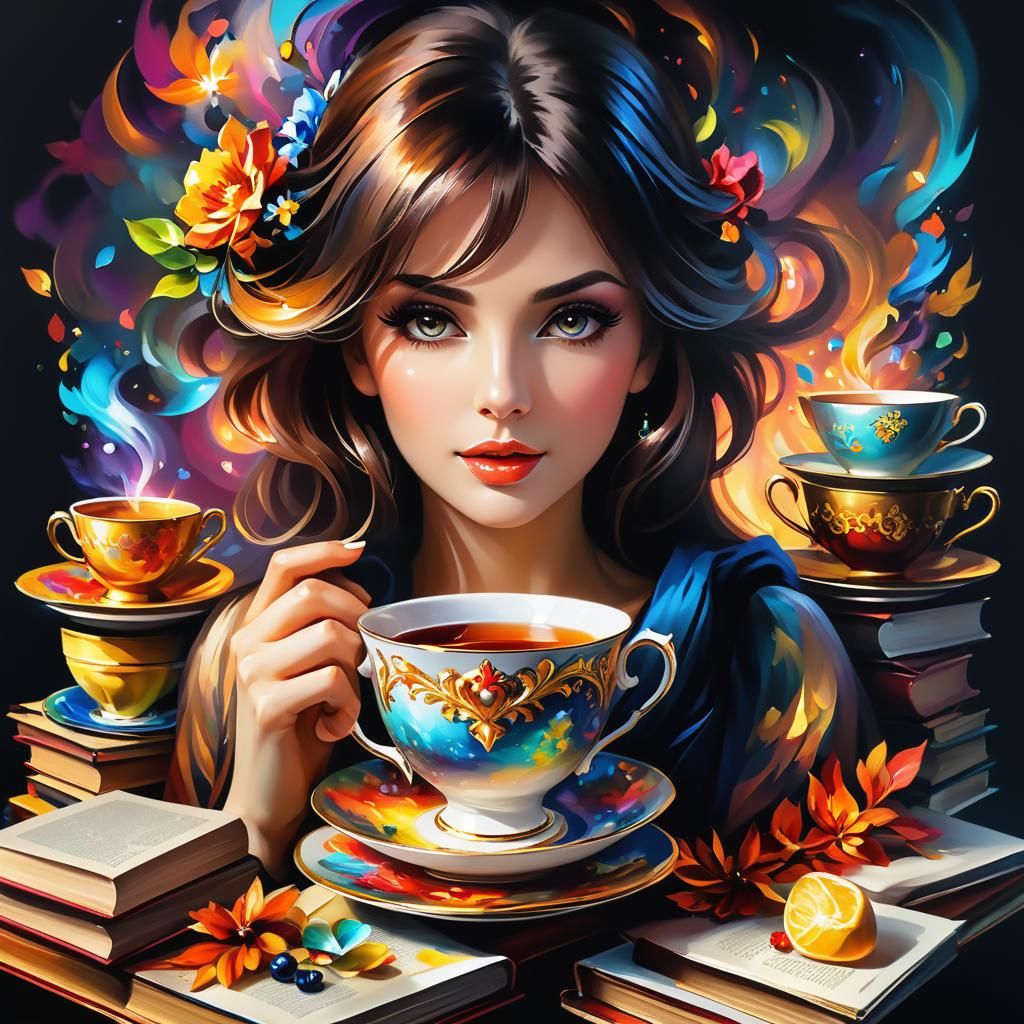 Books and Tea Cups - AI Generated Artwork - NightCafe Creator