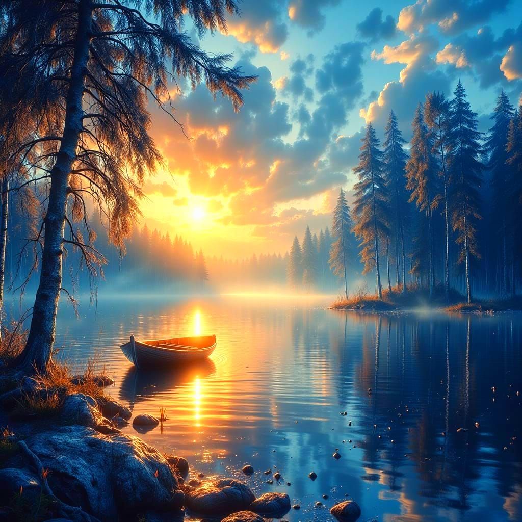 Magical Double Exposure Landscape in Impasto Style