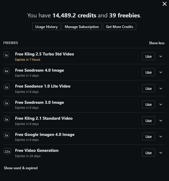 14,489.2 Credits & 39 Freebies