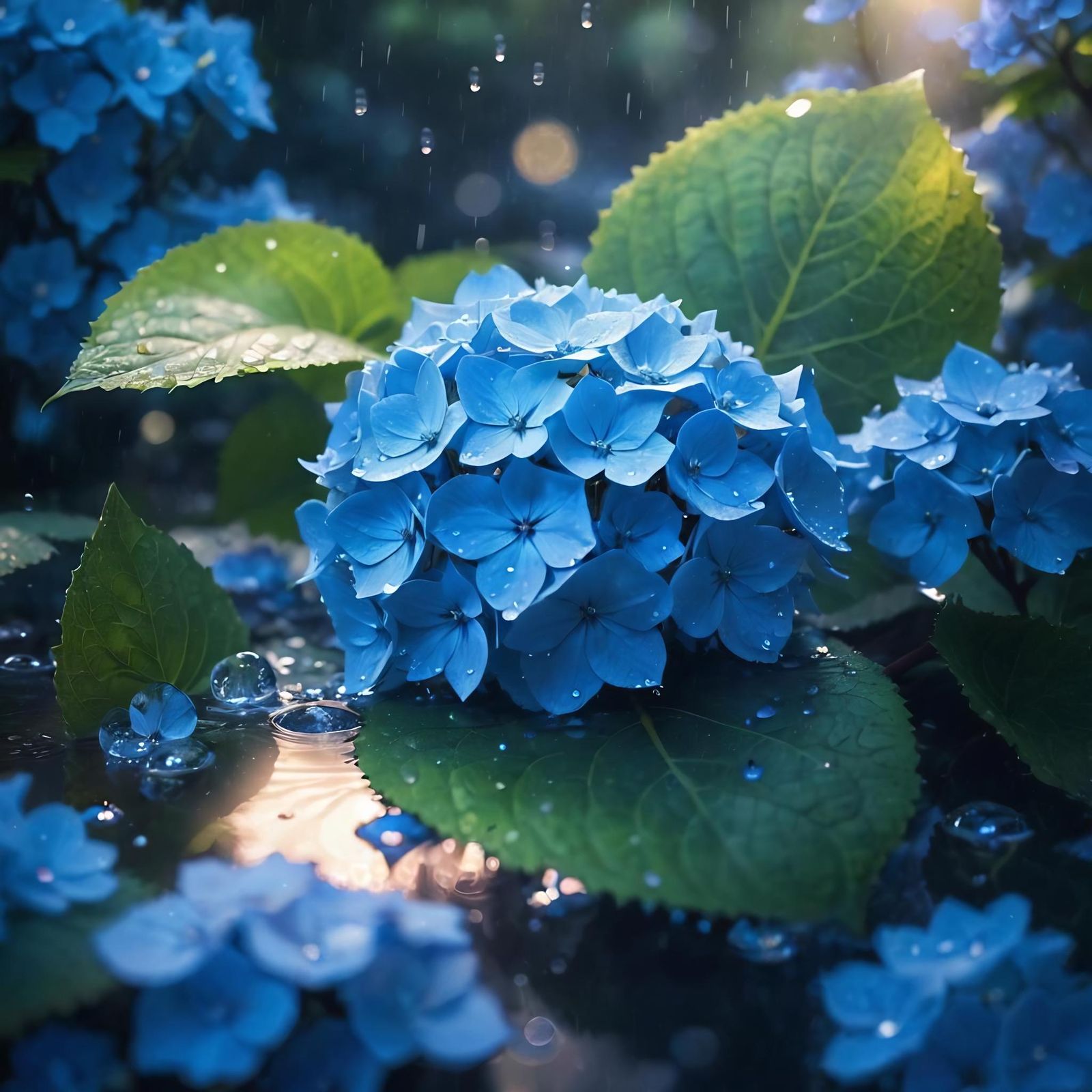 Blue Hydrangeas Under the Rain  by @Ria Hagane