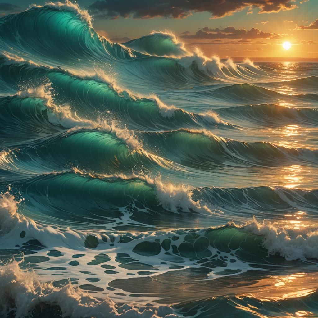 Dramatic Sunset Over Turquoise Sea: Fantasy Concept Art