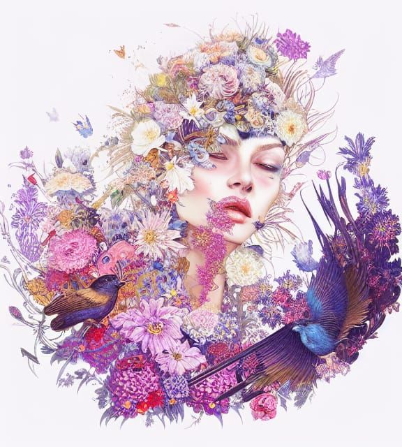 aesthetic flowers and birds by Android Jones, Shepard Fairey, Josephine ...