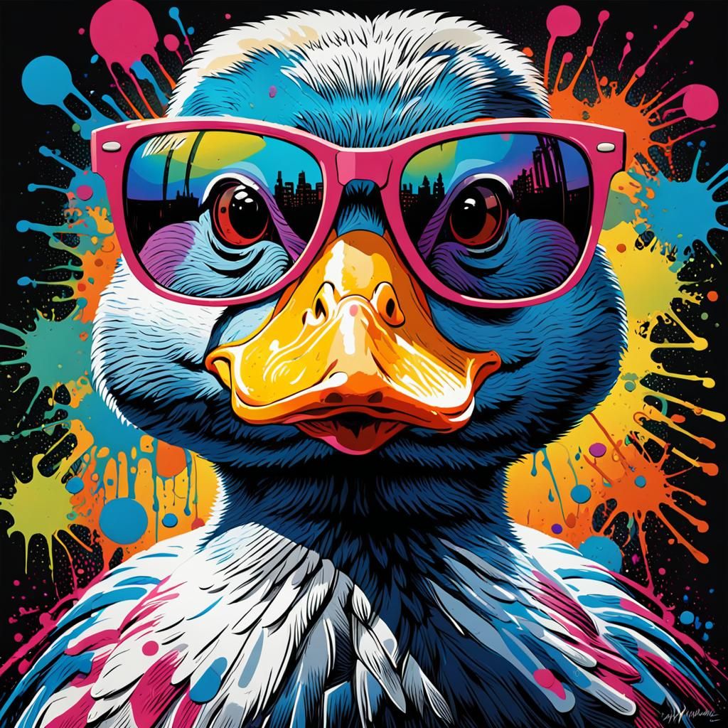 pop art portrait of a duck in sunglasses - AI Generated Artwork ...