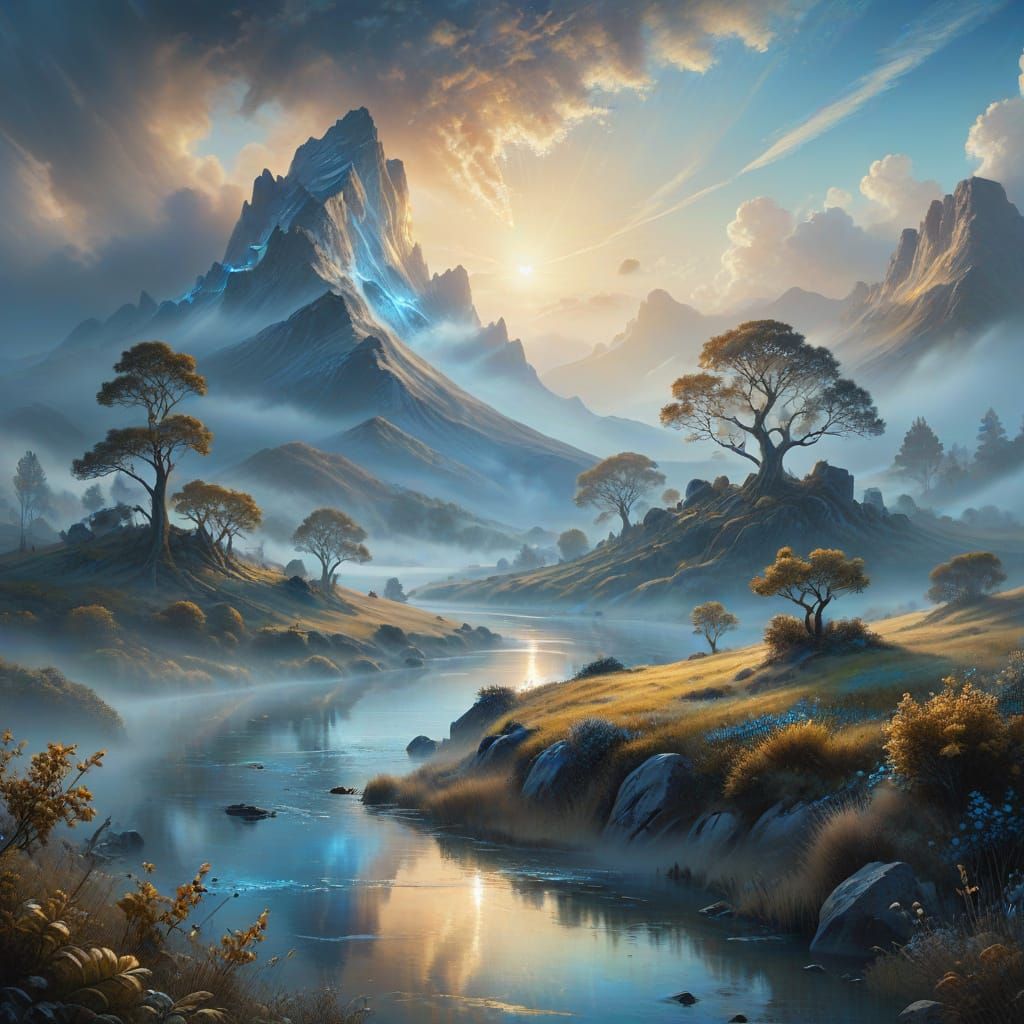 Surreal Landscape of Mist and Serene Hues