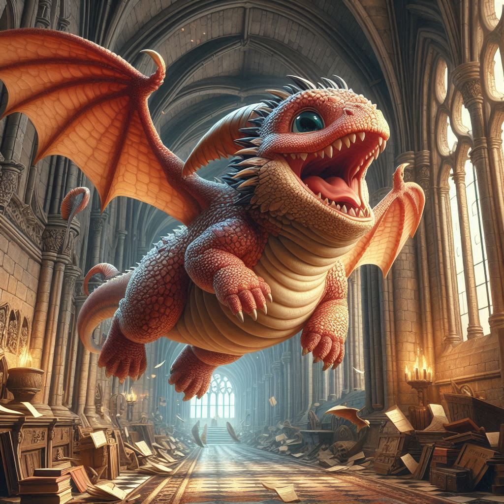 Baby Dragon flying in Castle