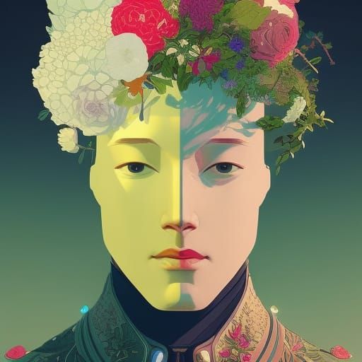 Beautiful handsome cute front portrait Robot 🤖  , herbs pas...