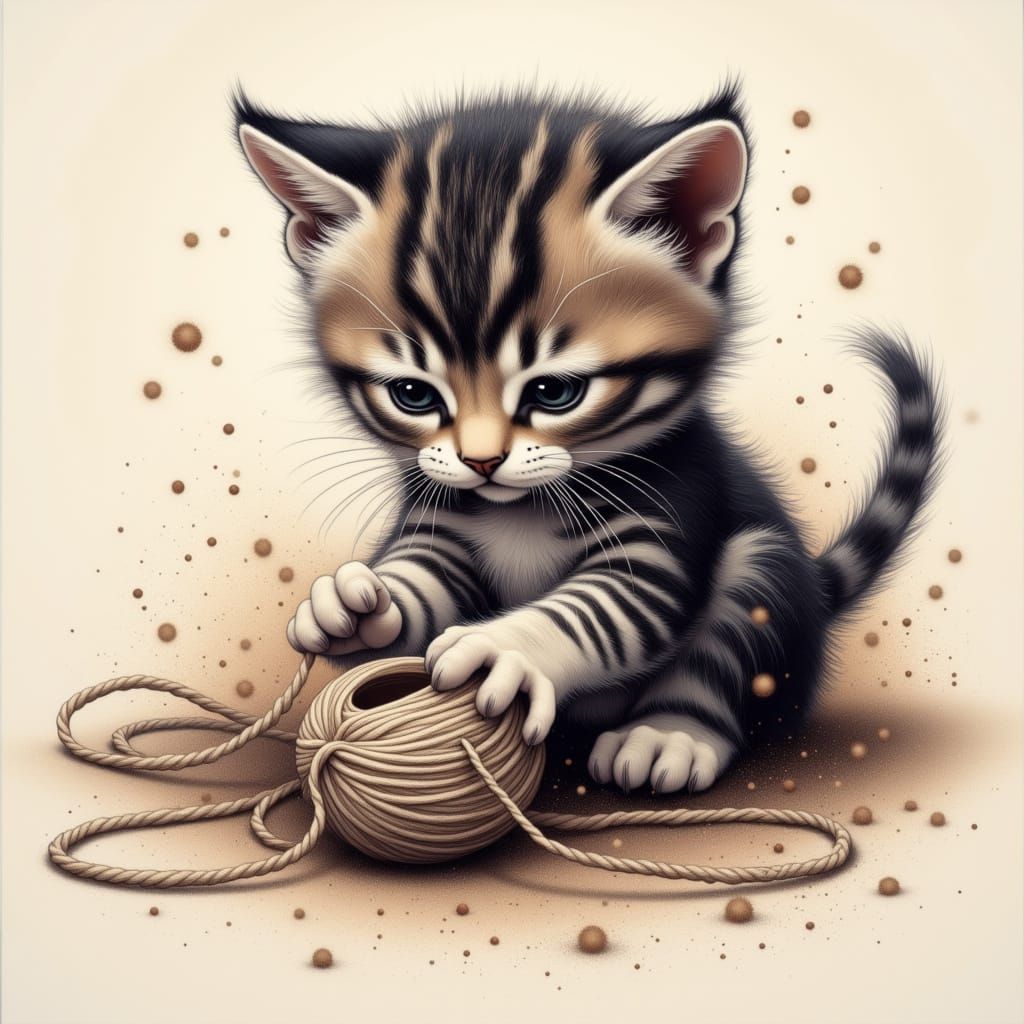 Intricately Detailed Portrait of a Cute Kitten Playing with ...