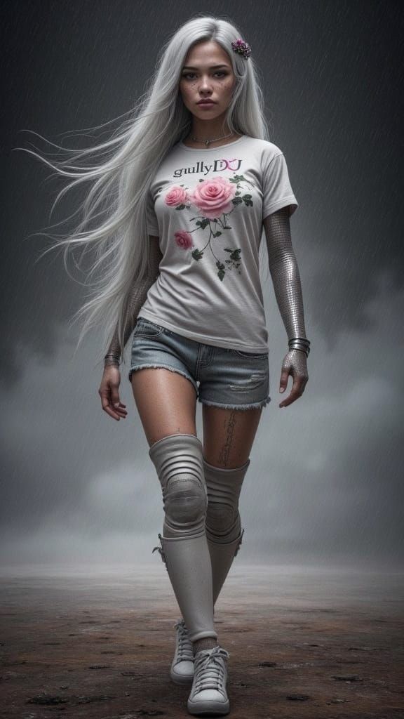 Cyberpunk Geisha Cyborg in Futuristic Dance Pose