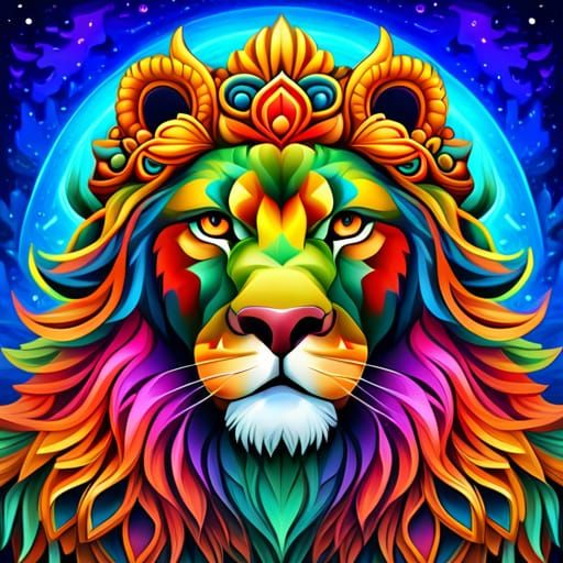 Psychedelic Fantasy Lion Totem. - AI Generated Artwork - NightCafe Creator