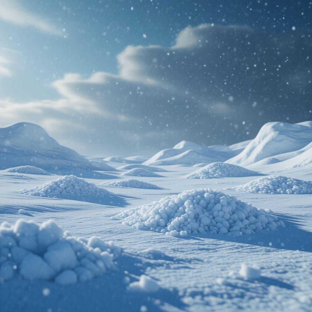 Desolate Snowy Landscape with Falling Snow and Frost