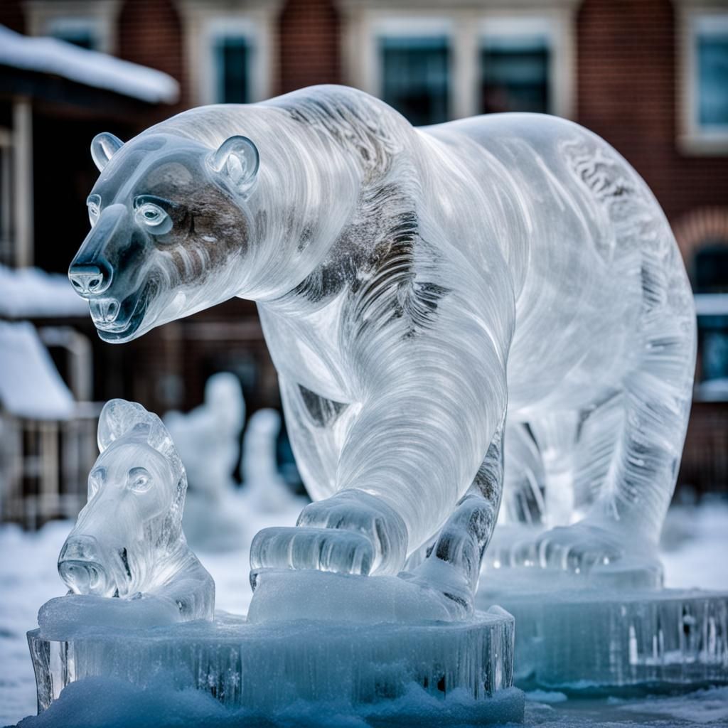Ice Sculptures of a polar bear  by @bekarno89183