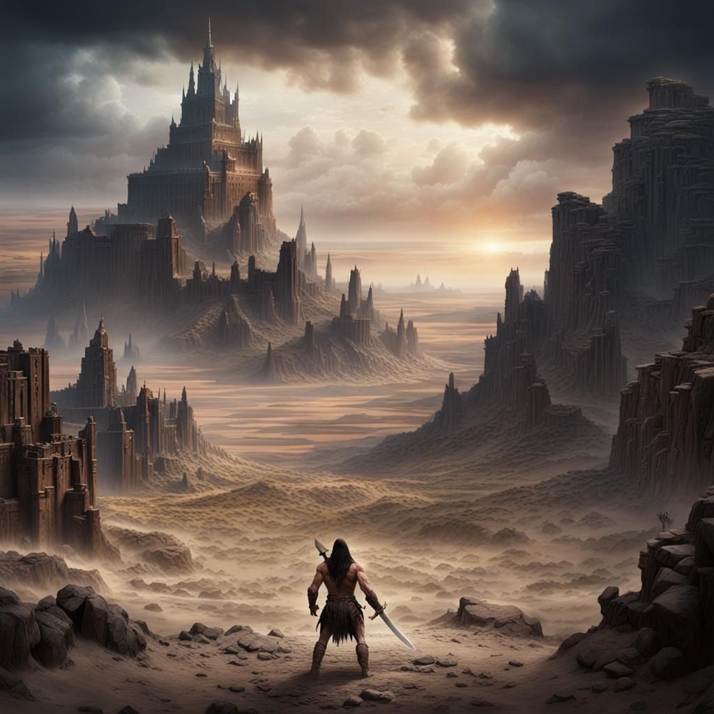 Conan the Barbarian,  sword, dusty landscape