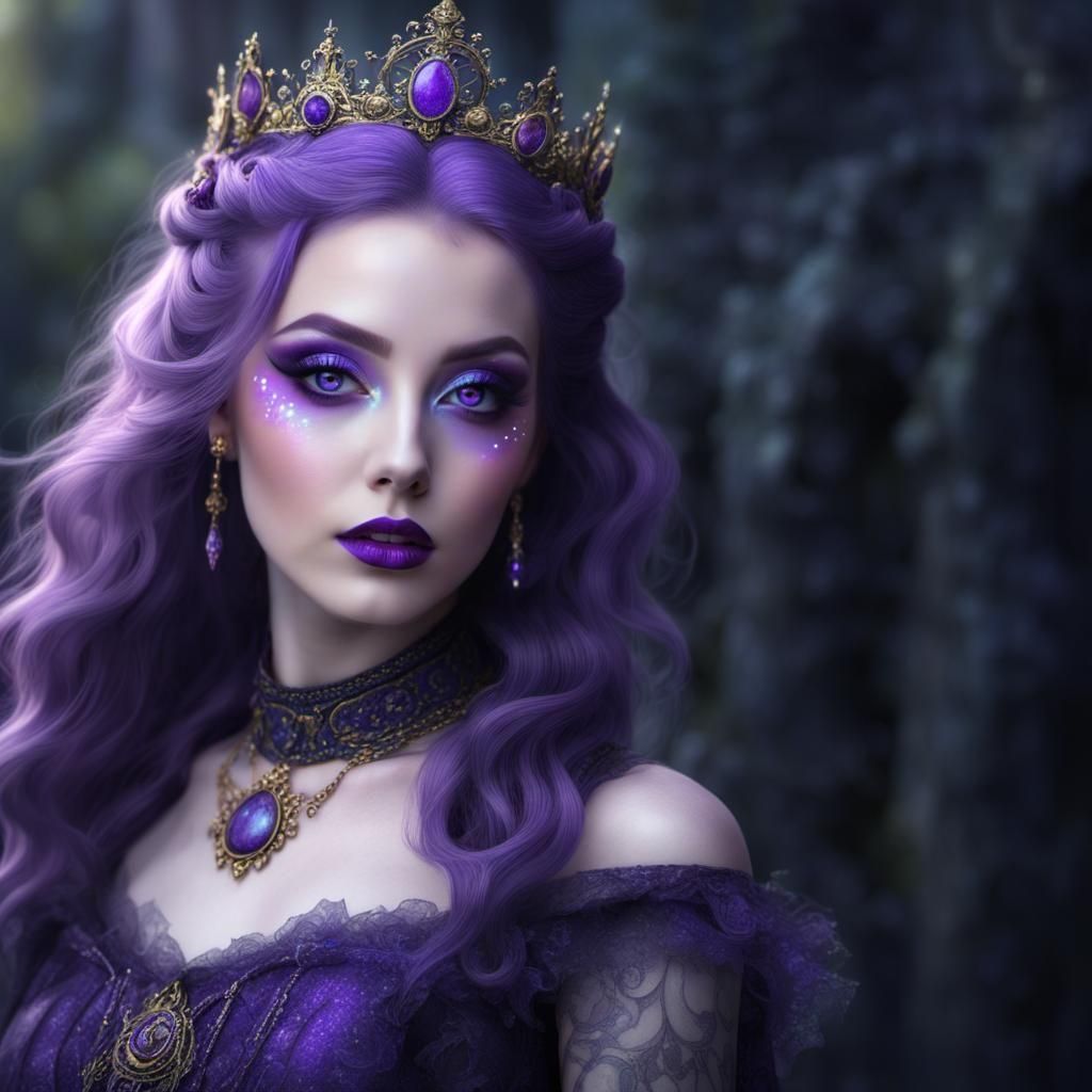 Ethereal gothic princess with purple hair and purple eyeshadow and ...