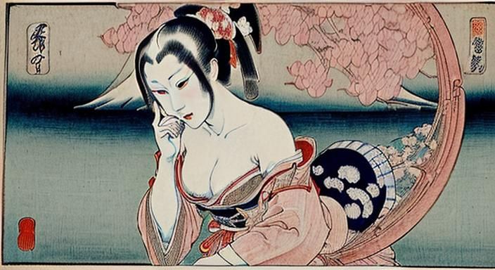 Kawanabe Kyosai - Hell Courtesan (1874) re imagined in 1500s...