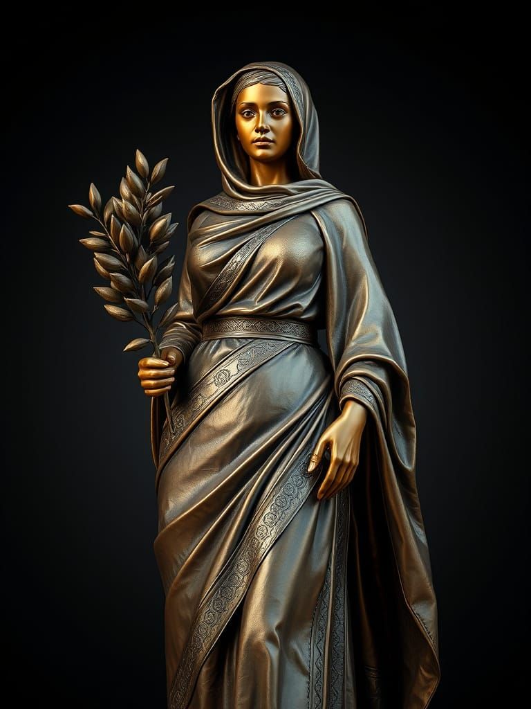 Palestinian Woman Bronze Sculpture in Traditional Thobe