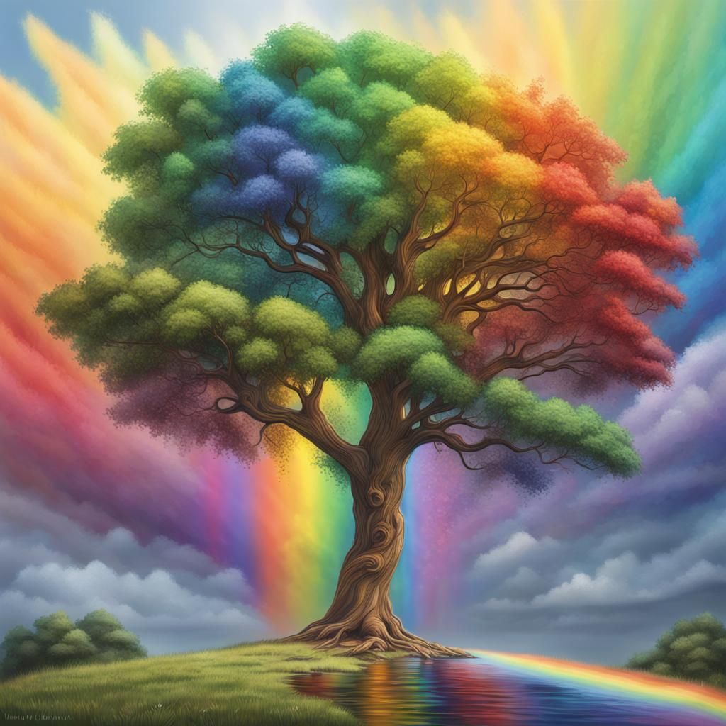 tree with rainbow in the background