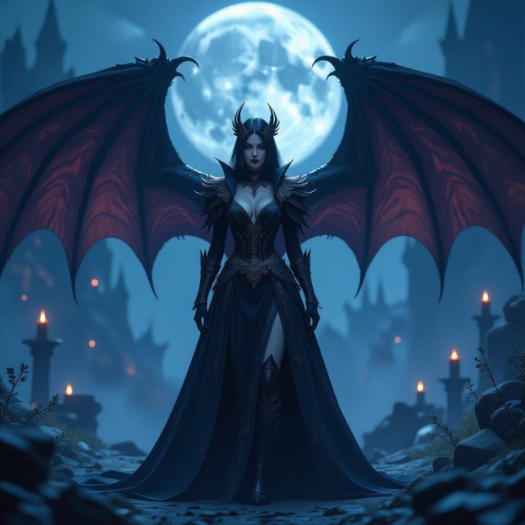 Gothic Vampire Princess Commanding Army with Dragon Wings