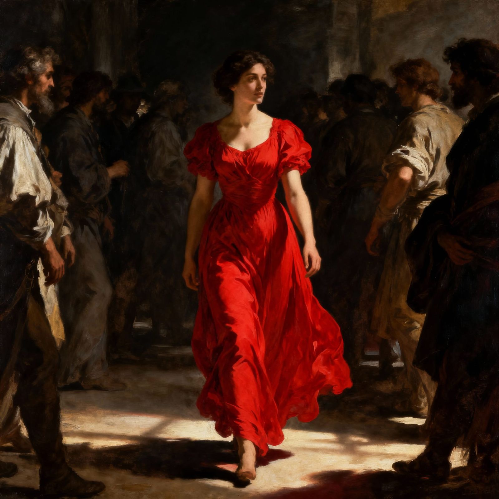 follow the red dressed woman in the crowd  by @aradama