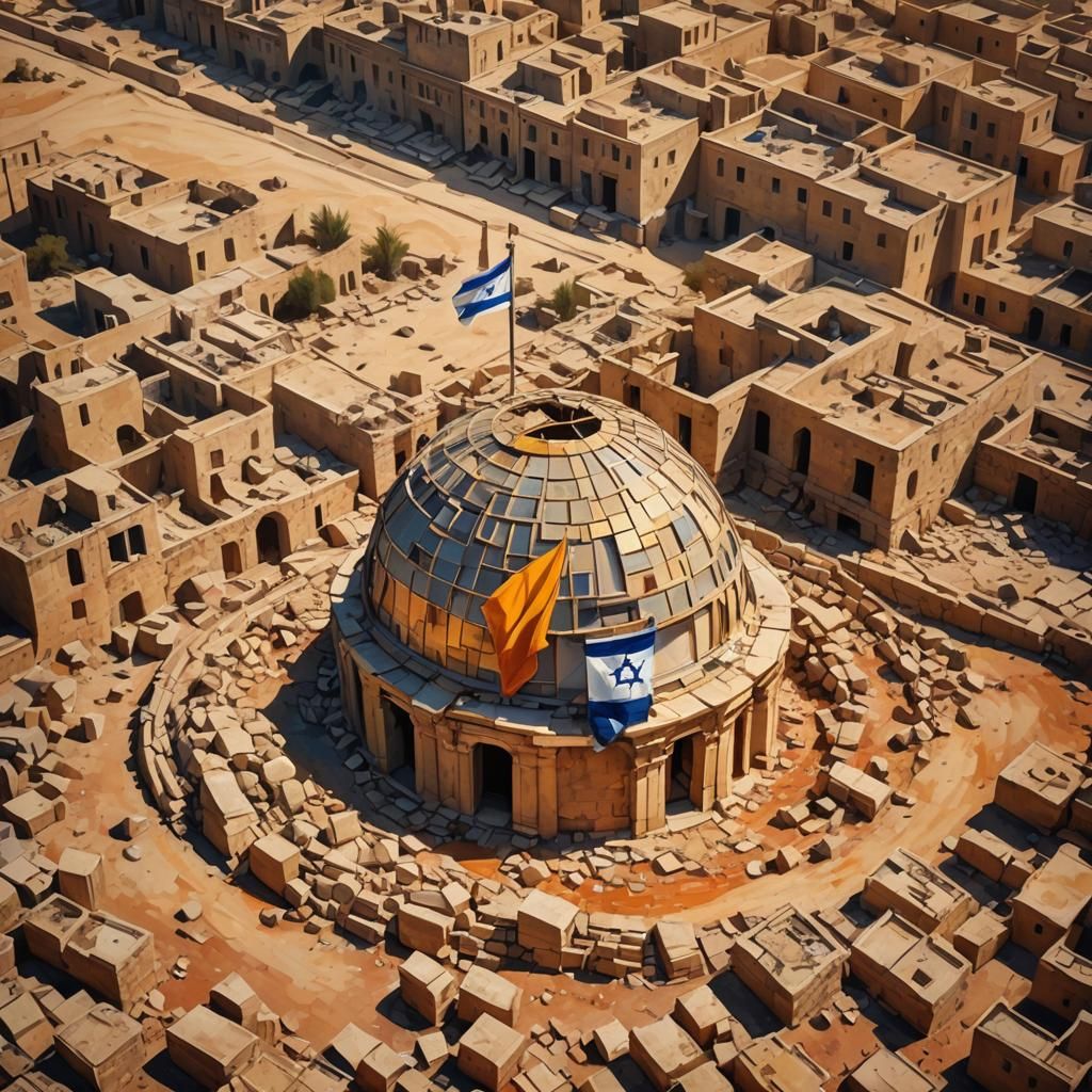Ruined Dome in Desert Landscape: Oil Painting