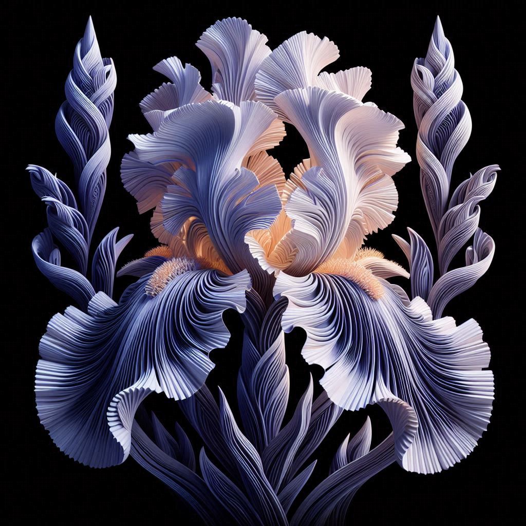 Intricate Kirigami (kiri" (cut) and "kami" (paper)).Dutch iris