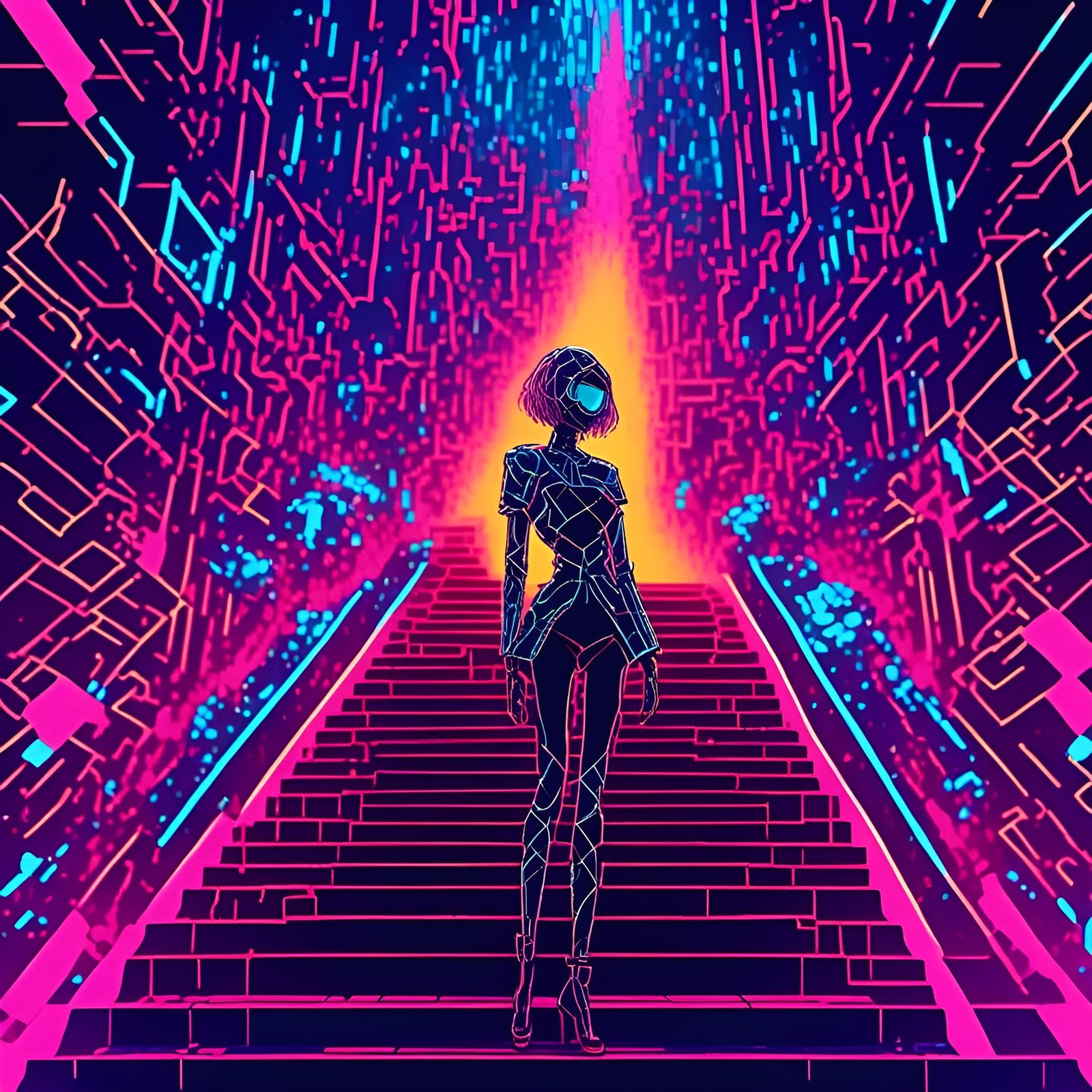 glowing geometric cyborg outfit <lora:iris:0.23> <lora:sentient:0.43> <lora:essence:0.23> <lora:connect:0.23> <lora:trails:0.23> <lora:almos...