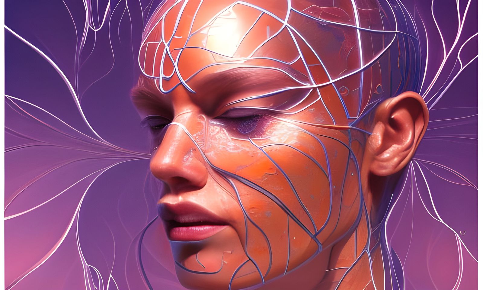 Body and Life, by Alex grey, equilibrium, transparent skin, veins are visible, hue colors, simmetry, water reflection, l...