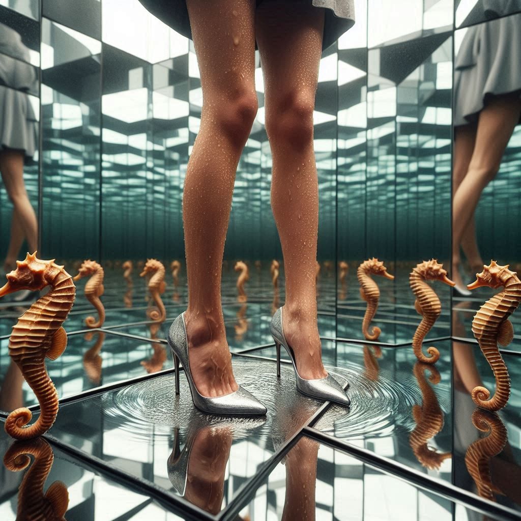 Mirror cabinet with seahorses