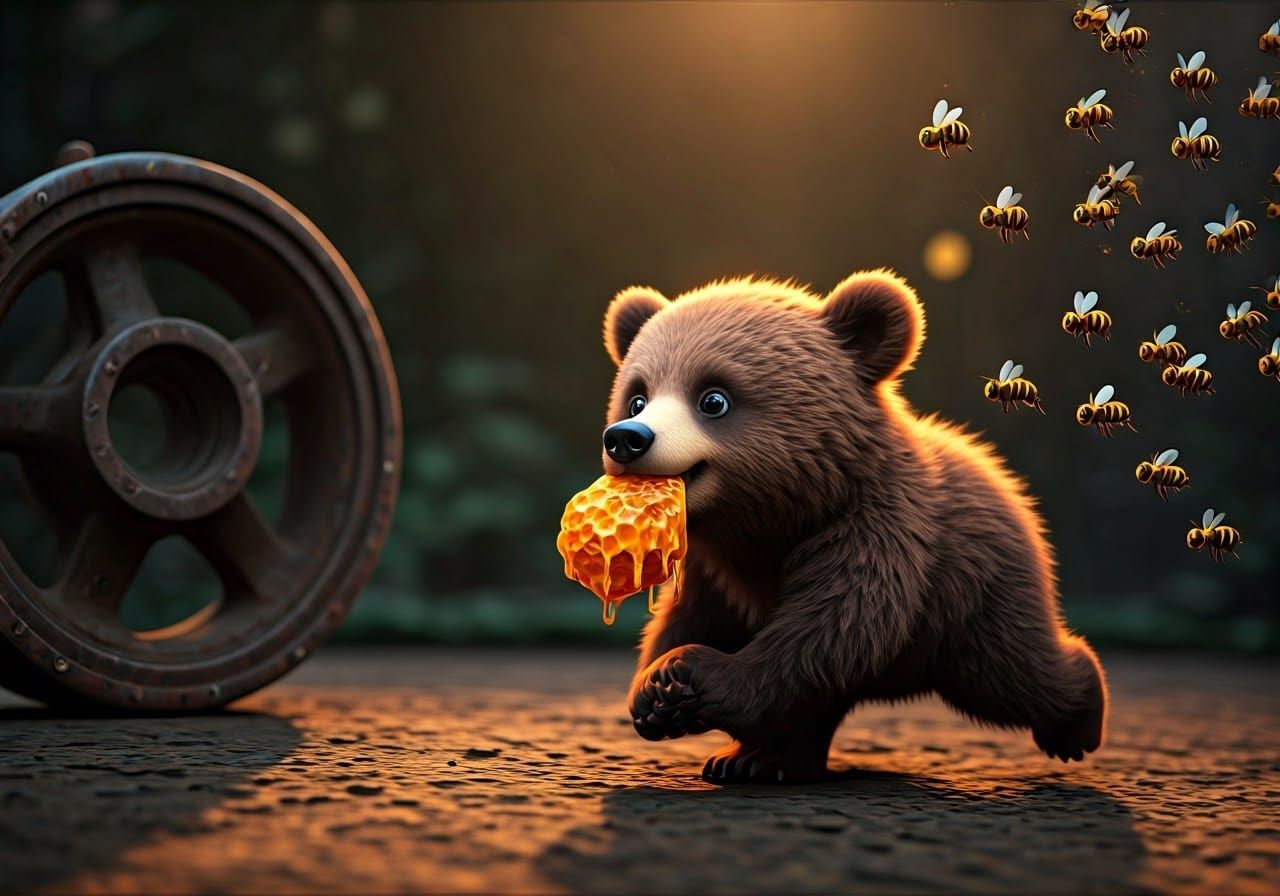 Catch that honey thief! 🐻 🐝🐝🐝  by @NovemberFox