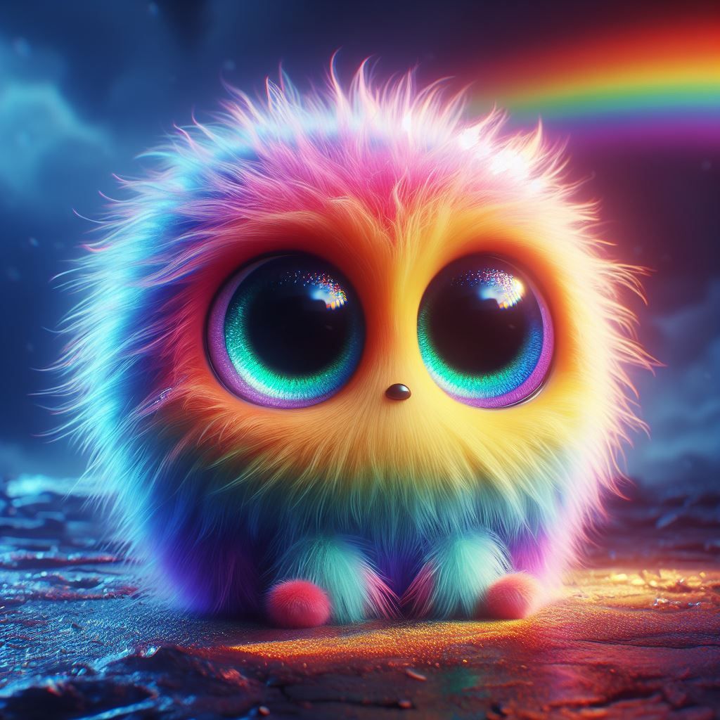 cute adorable fluffy rainbow monster with huge beautiful eyes - AI ...