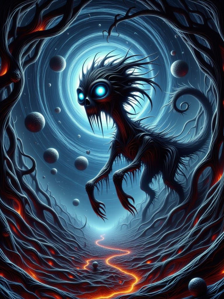 Skeletal Being Emerges From Dark Magic Portal