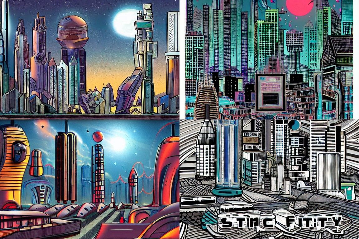Sci-fi city in the style of Figuration Libre