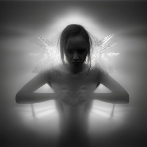 Infrared photo, apparition of a person  with fairy wings , C...