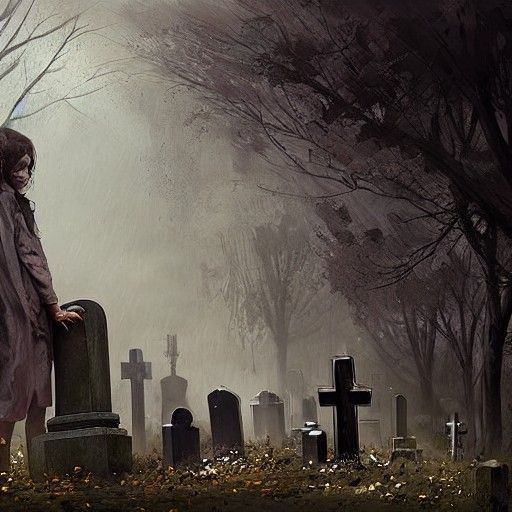 cemetery with grieving girl
