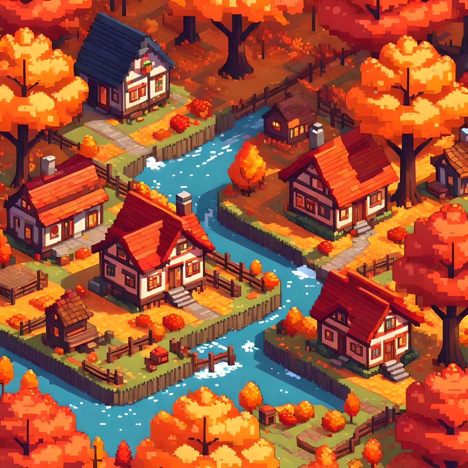 Pixel art village