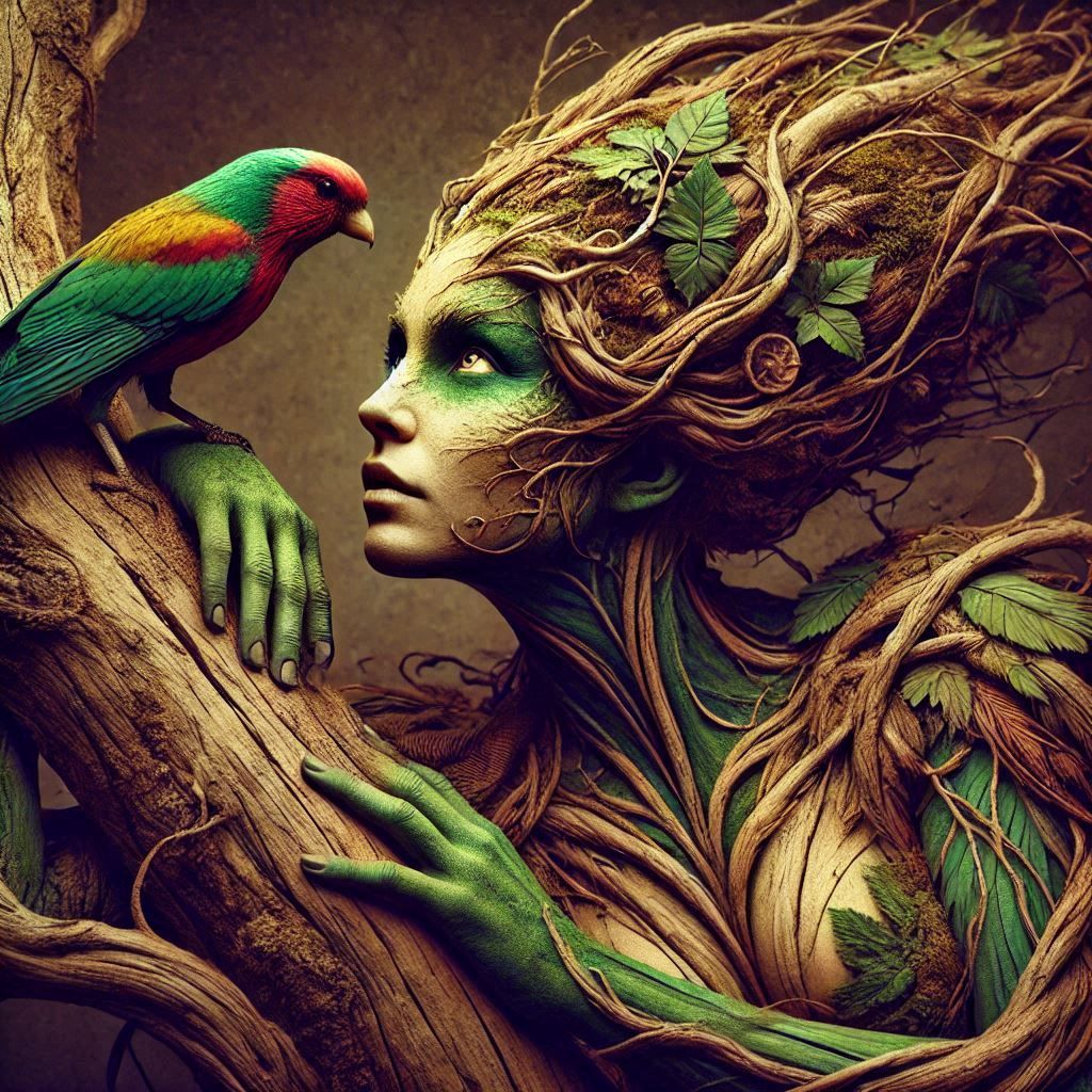 Tree women and birds