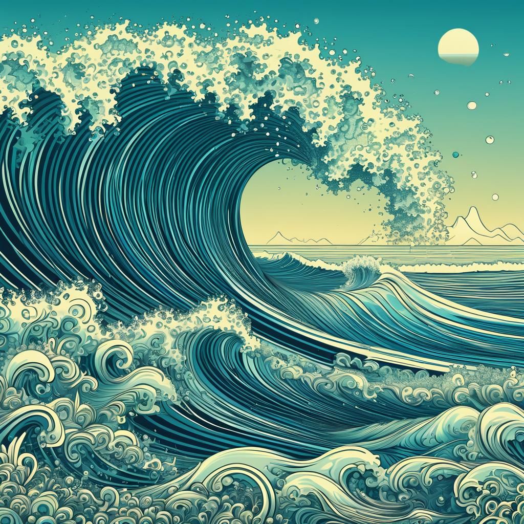 pixelated vintage surf scene surreal