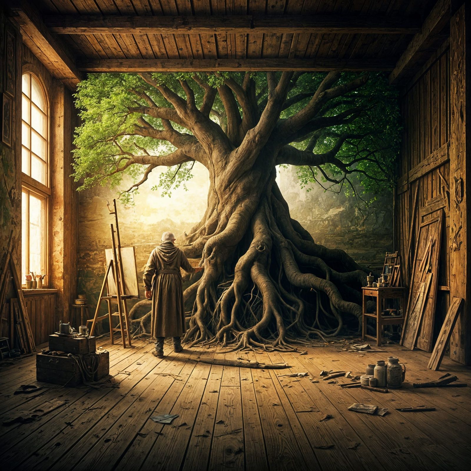 The master artist, painting to create the tree of life